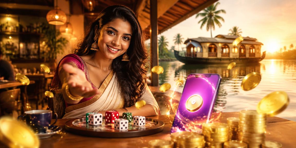 Indian player enjoying dice game responsibly in Kerala backwaters