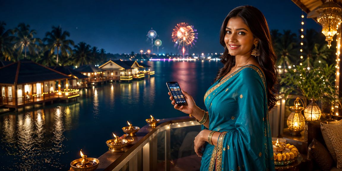 Happy woman enjoying sports betting promotions in Kerala